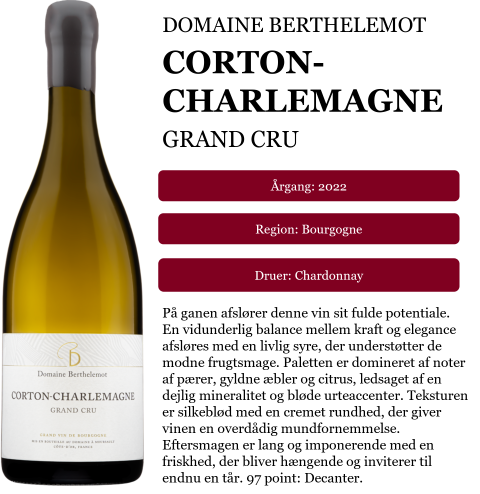 Domaine Berthelemot Corton-Charlemagne Grand Cru Blanc 2022 (3 flasker)